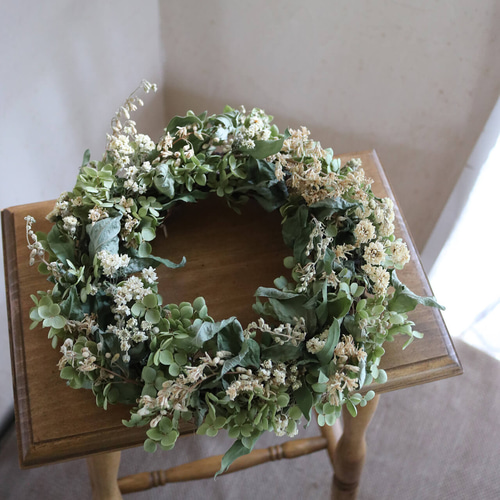 アナベルとキナリのナチュラルリース ＊ ドライフラワー ◇ 敬老の日