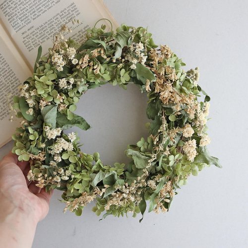 アナベルとキナリのナチュラルリース ＊ ドライフラワー ◇ 敬老の日