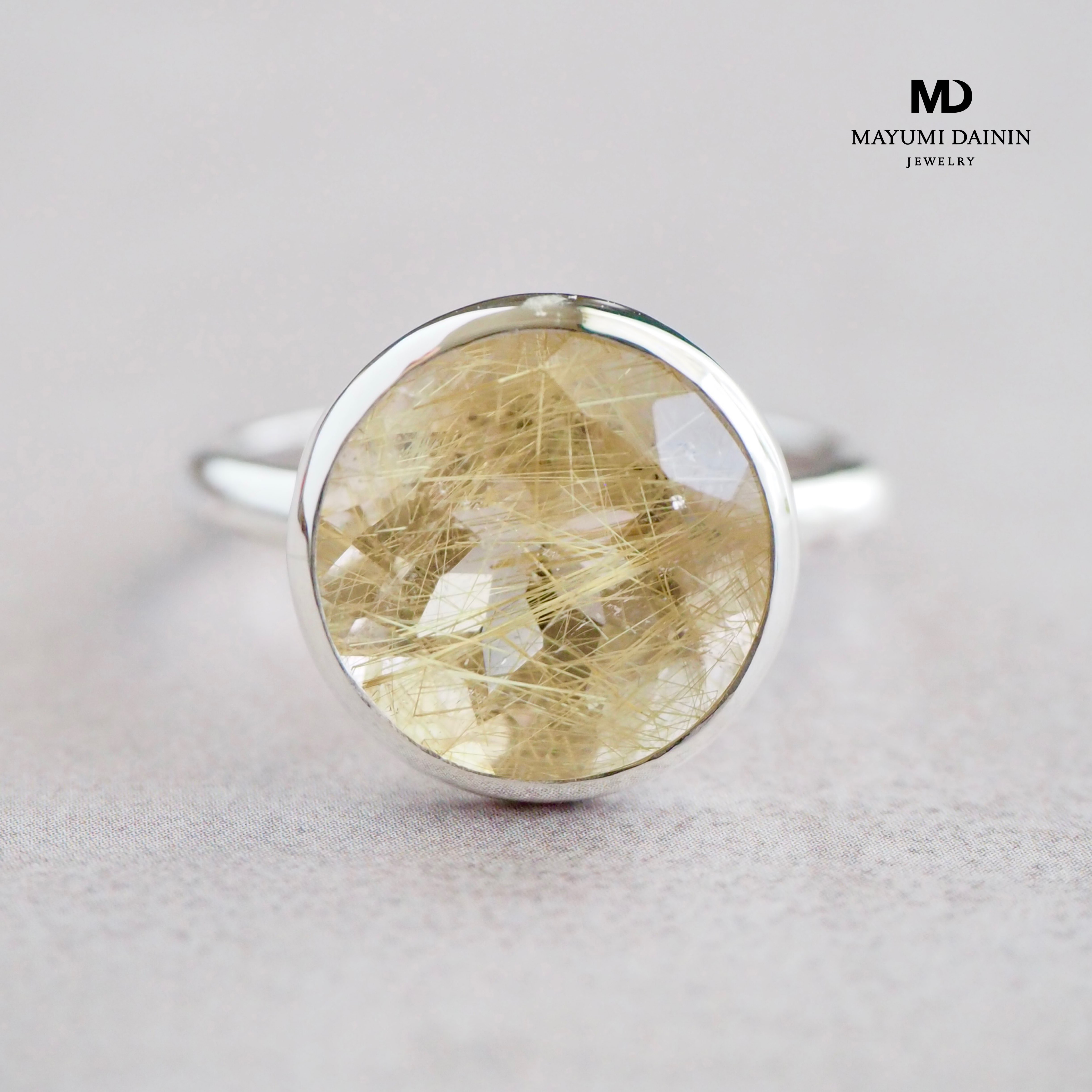-ルチルクォーツ リング-1点もの 大ぶり天然石 シンプル アンティーク 指輪 クォーツ クリア ゴールド