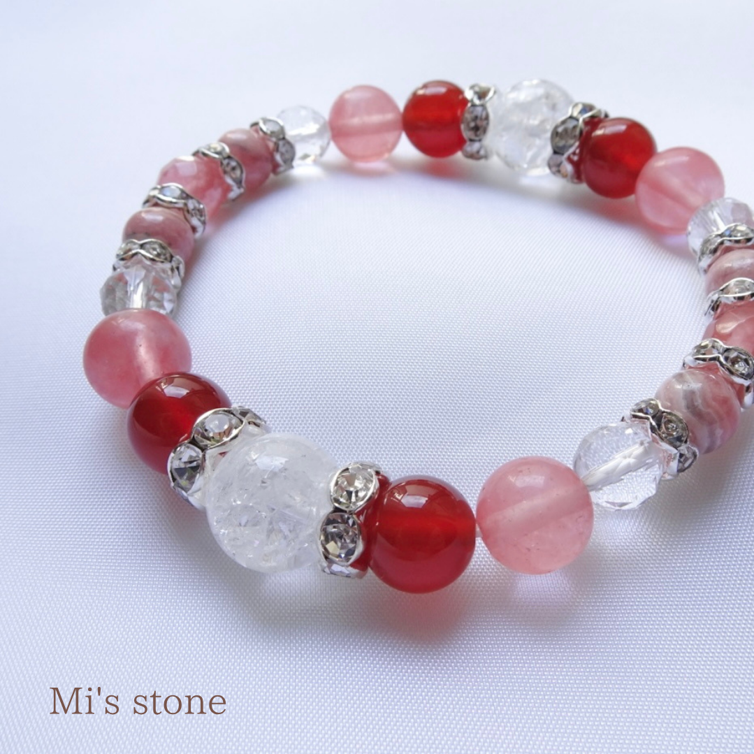 レッドメノウ×チェリークォーツ×インカローズの天然石ブレスレット