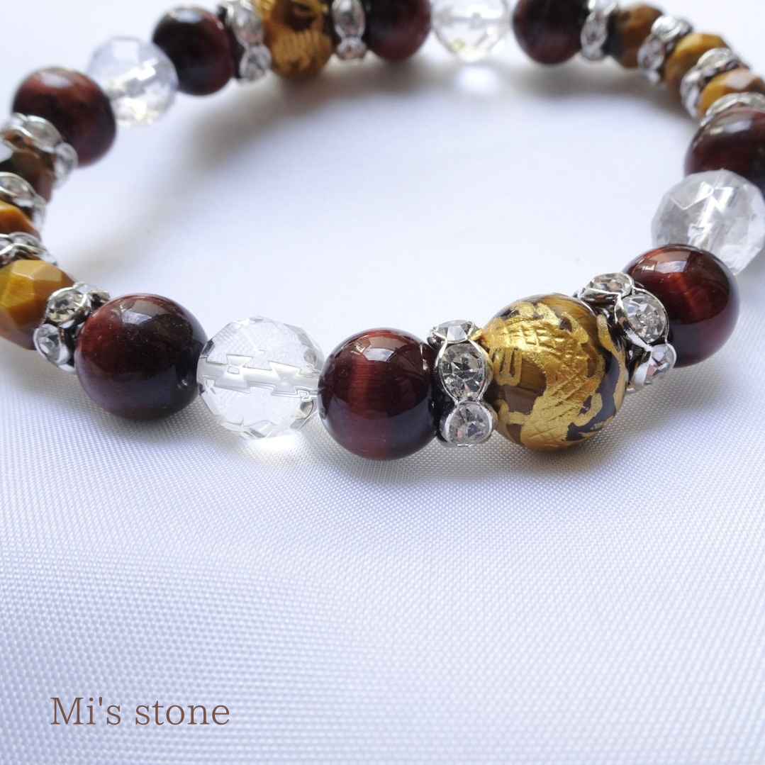 五爪龍タイガーアイ×レッドタイガーアイの天然石ブレスレット