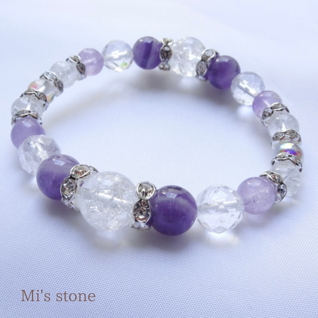 アメジスト×クラッシュ水晶の天然石ブレスレット