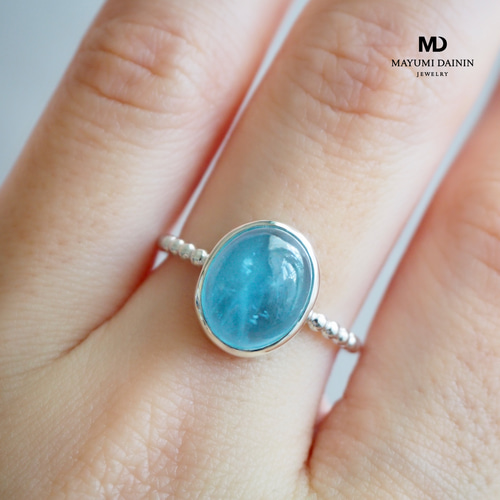 アクアマリン リング-1点もの 天然石 シンプル アンティーク 指輪 青