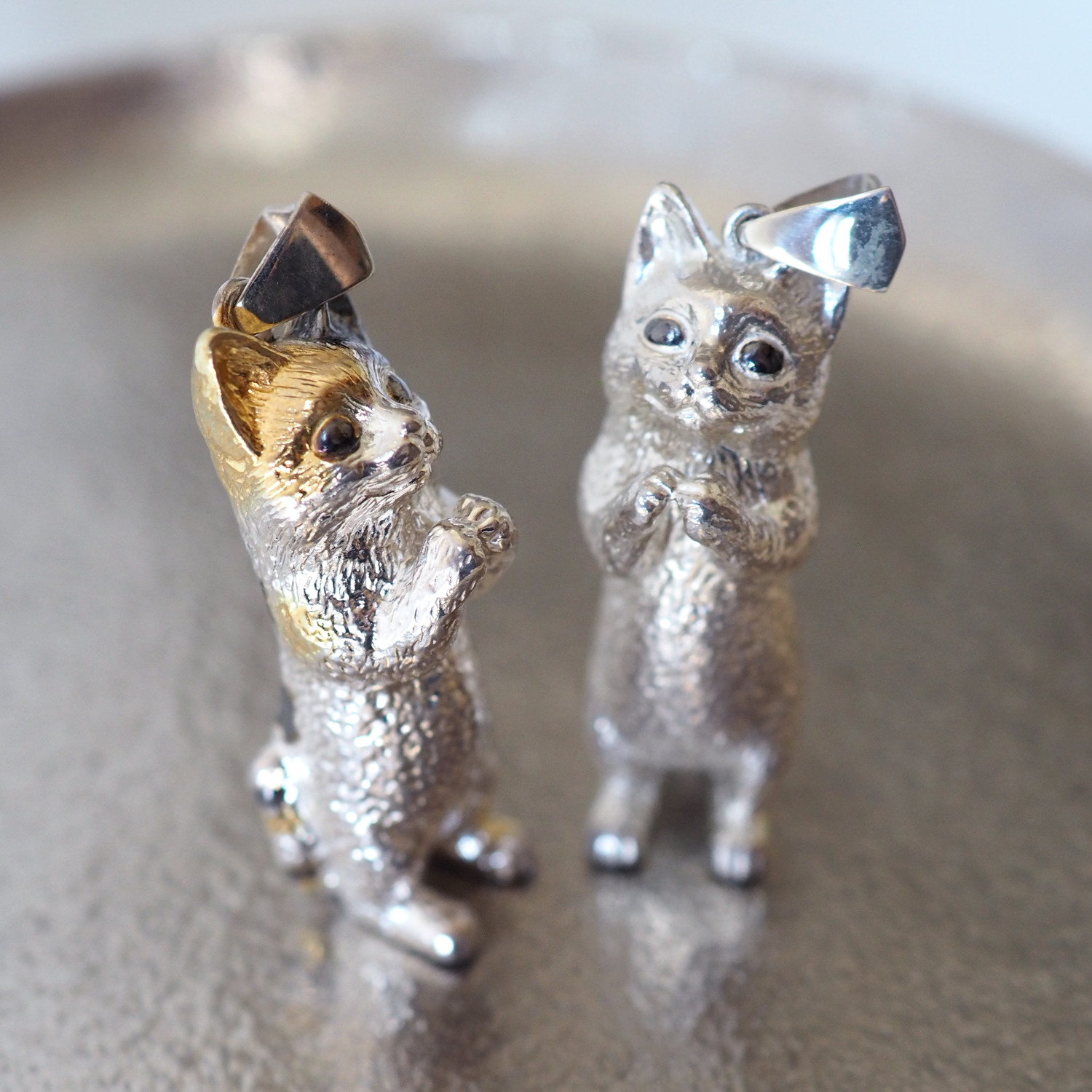 お願いBig猫Silverペンダントトップ