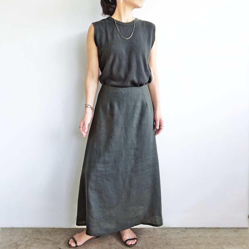 リネンセミフレアスカート（グレー）