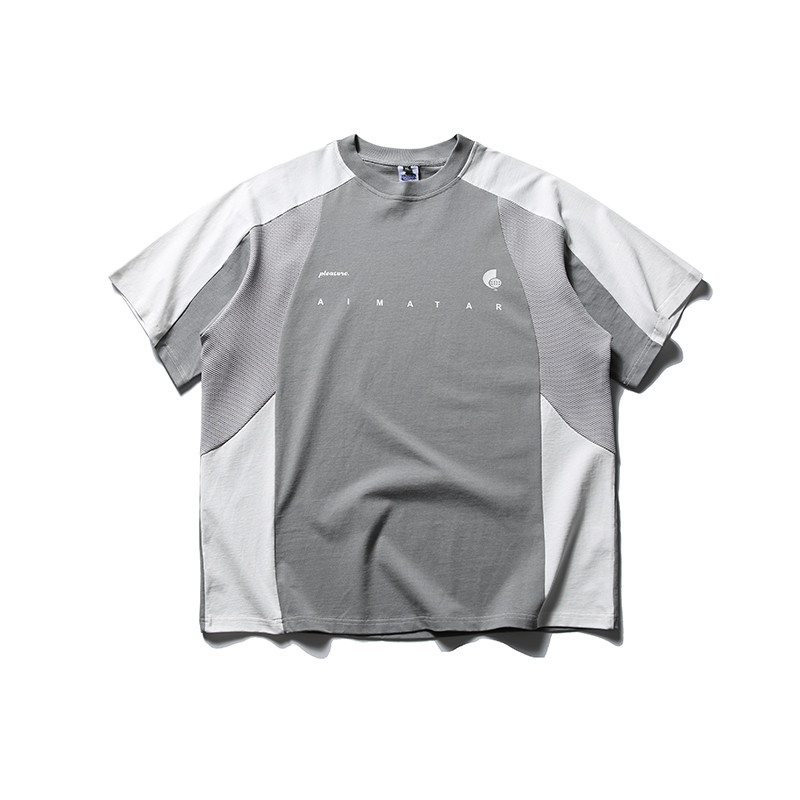 アメリカンヴィンテージミックスカラー文字プリント半袖Tシャツ 男性カップル用ゆったりラウンドネックトップス ベースレイヤ