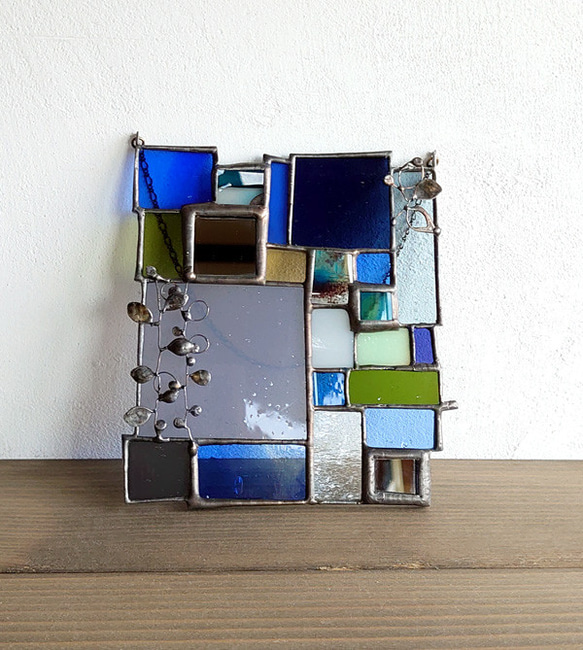 ガラスモザイクミラー ステンドグラス鏡 ウオールデコレーション