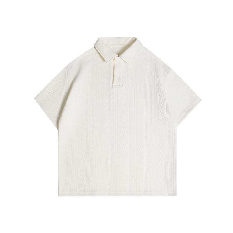 ファッショナブルなレトロジャカードのカジュアルポロシャツ 夏物 快適な若者向けフィットフィットのスタンドカラー半袖Tシャ