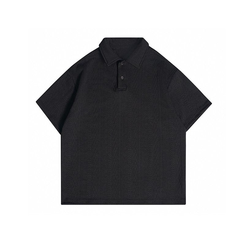 ファッショナブルなレトロジャカードのカジュアルポロシャツ 夏物 快適な若者向けフィットフィットのスタンドカラー半袖Tシャ