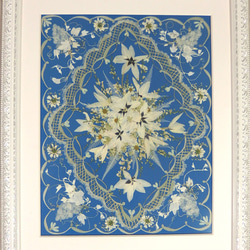 クリスマスセール 押し花額 押し花アート 白い花 展覧会出展作品