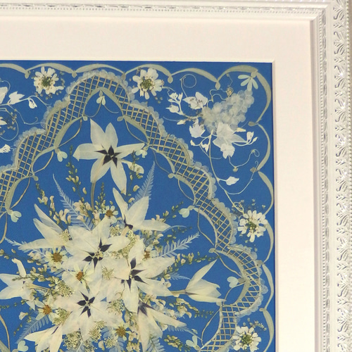 クリスマスセール 押し花額 押し花アート 白い花 展覧会出展作品