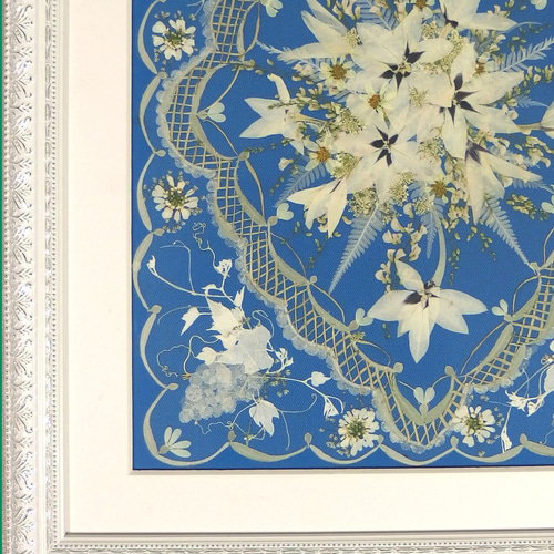クリスマスセール 押し花額 押し花アート 白い花 展覧会出展作品