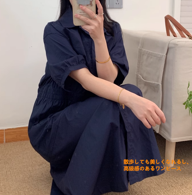 レトロな減齢中袖開襟ワンピース夏の新作ゆるゆりa字スカート