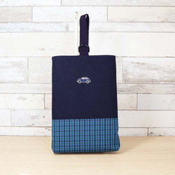 ネコちゃんのワッペン付き】 ファミリア風 緑チェック マチあり