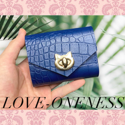 ❤【高級感×可愛い♪】大人オシャレながま口付き総本革ミニ財布♪ネイビークロコ柄 ❤【高級感×可愛い♪】大人オシャレながま口付き総本革ミニ財布