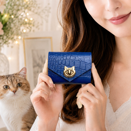 ❤【猫×メロン♪】お洒落可愛い猫モチーフの総本革コンパクトミニ財布♪メロン柄 ❤【可愛さ×高級感♪】お洒落可愛い猫モチーフの総本革コンパクトミニ