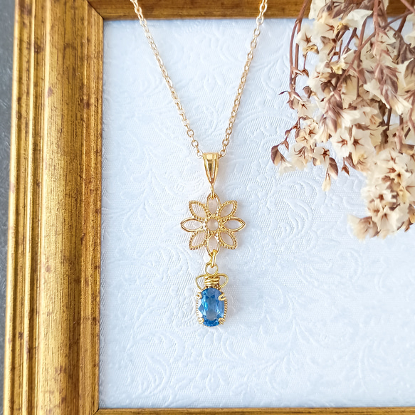 誕生石ネックレス】9月 サファイア ✦ 天然石ワイヤージュエリー ✦