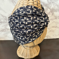 高級 柔らか チュールニット 幾何学スクエア 超幅広 ターバン ヘアバンド 2枚目の画像