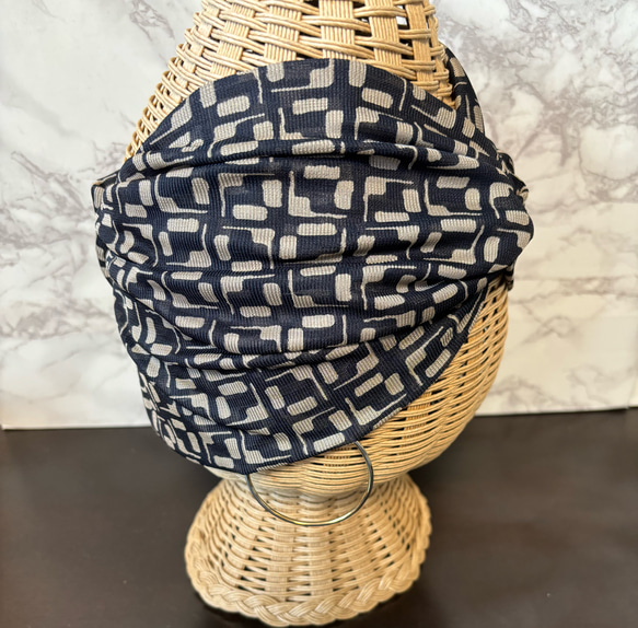 高級 柔らか チュールニット 幾何学スクエア 超幅広 ターバン ヘアバンド 2枚目の画像