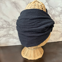 柔らか コットン ジャガードシースルーニット 超幅広 ターバン ヘアバンド 2枚目の画像