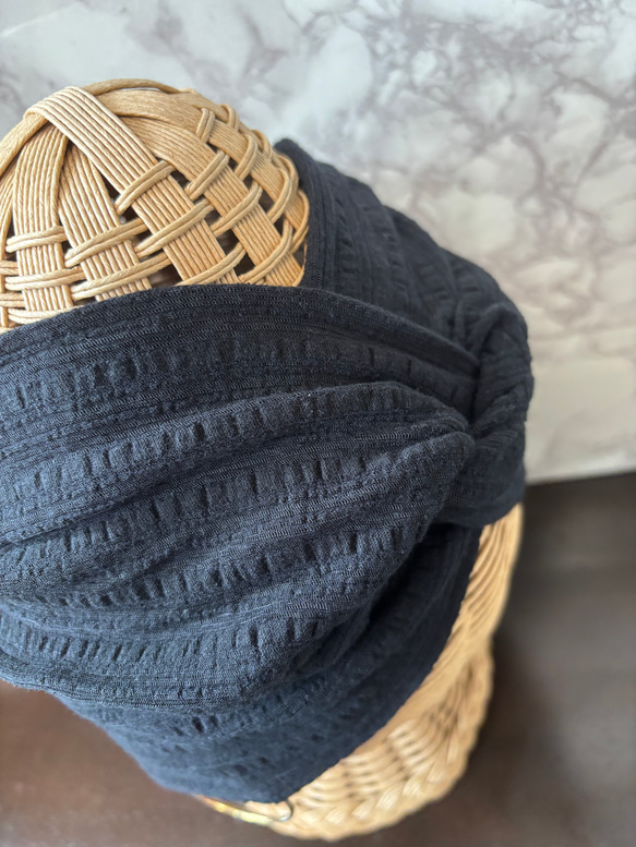 柔らか コットン ジャガードシースルーニット 超幅広 ターバン ヘアバンド 4枚目の画像