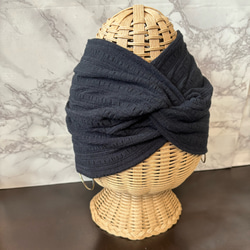 柔らか コットン ジャガードシースルーニット 超幅広 ターバン ヘアバンド 1枚目の画像