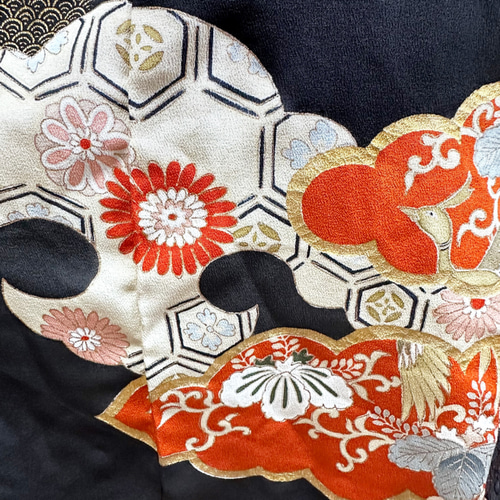 留袖　着物リメイク　ドレス　レース袖　刺繍鳳凰　和柄　ハンドメイド　ワンピース 留袖 着物リメイク ドレス レース袖 刺繍鳳凰 和柄 ハンドメイド
