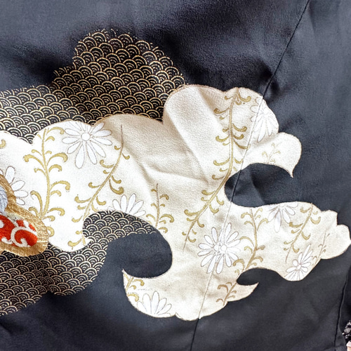 留袖 着物リメイク ドレス レース袖＆裾 豪華刺繍鳳凰 和柄