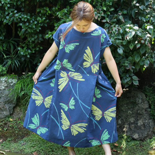 浴衣リメイクフレンチスリーブワンピース 浴衣リメイク フレンチ