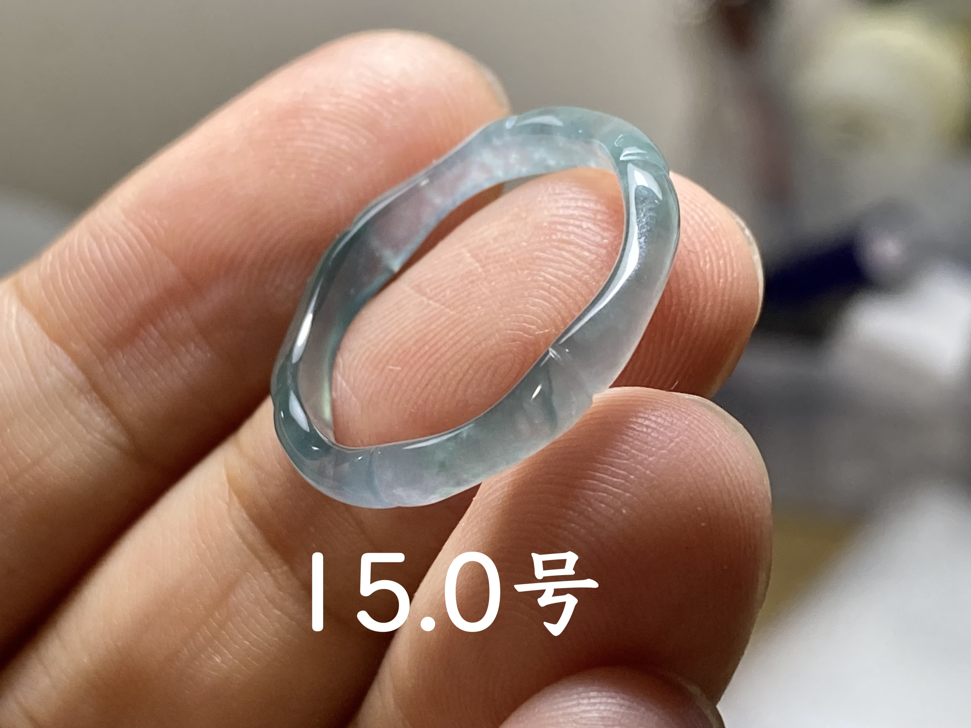 L13-82 高氷種 竹節 リング 氷青花 15.0号 グアテマラ産 A貨 本翡翠 くりぬき