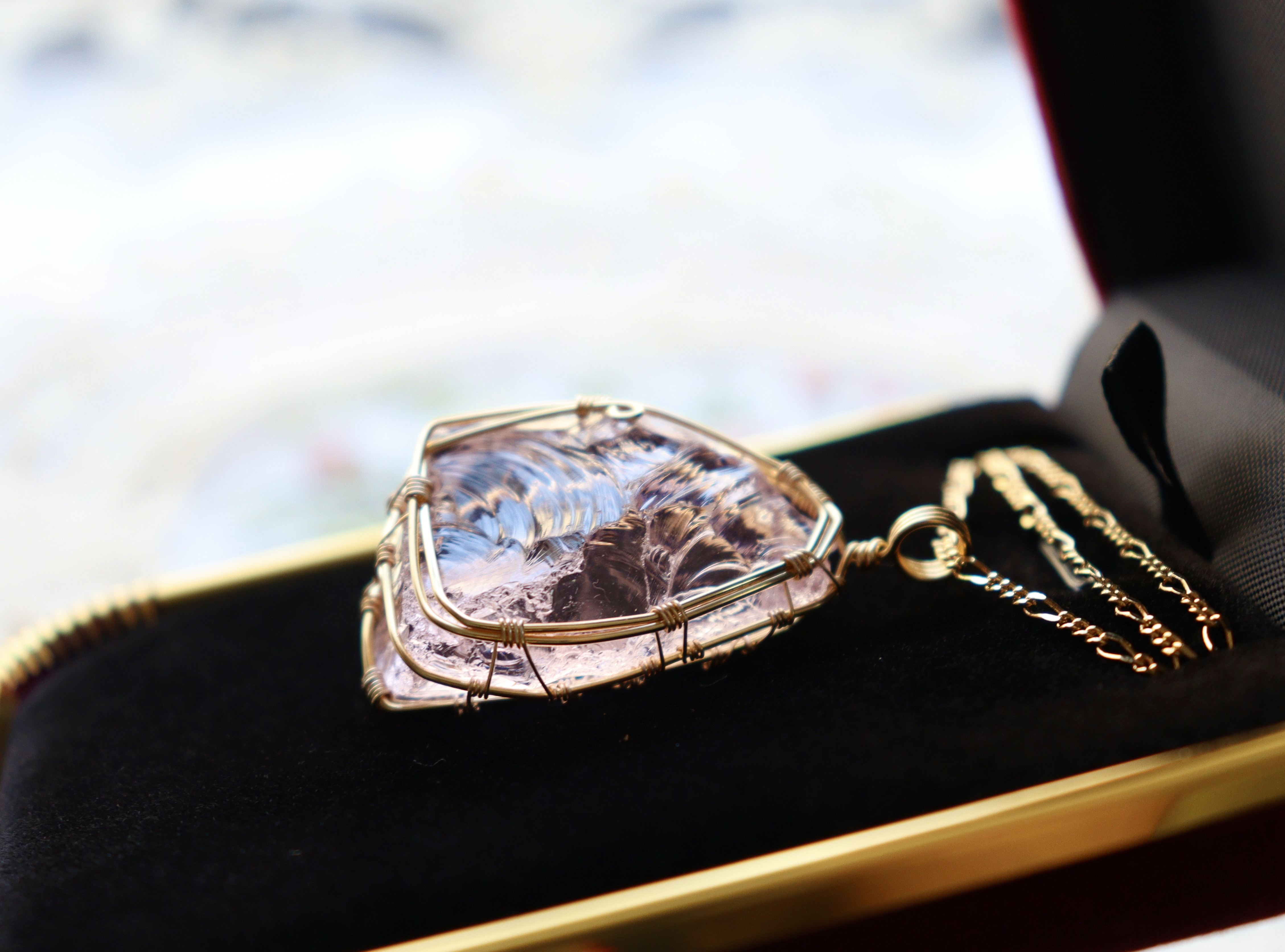 桜ピンクなアンダラクリスタル︎︎⟡ワイヤージュエリーネックレス✧ペンダント