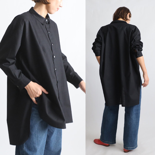 ⁑最終ＳＡＬＥ　上質ギマ擬麻コットン　角襟　おしりすっぽり　燕尾裾　ロングシャツ　前開き　ゆったり F56B