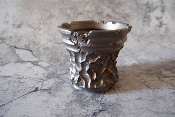 4号燻し金彩鉢178　塊根植物　多肉植物　盆栽　植木鉢　作家鉢　鉢皿　沖縄 1枚目の画像