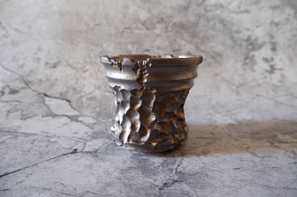 4号燻し金彩鉢178　塊根植物　多肉植物　盆栽　植木鉢　作家鉢　鉢皿　沖縄 3枚目の画像