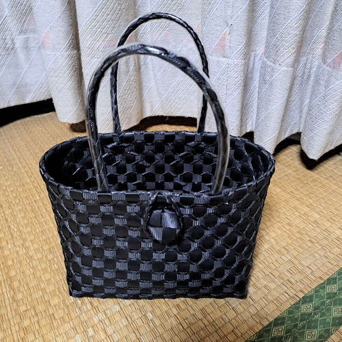 ふみ プラカゴ 3点 PPバンドかごバッグ(小サイズ)、プラカゴ、黒1色の模様