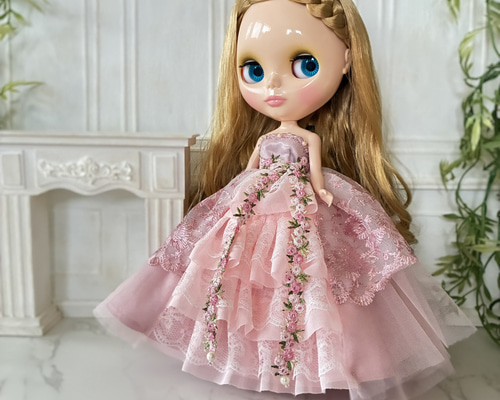 受注制作】春のシフォンチュールドレス ピンク その他人形 bon heur