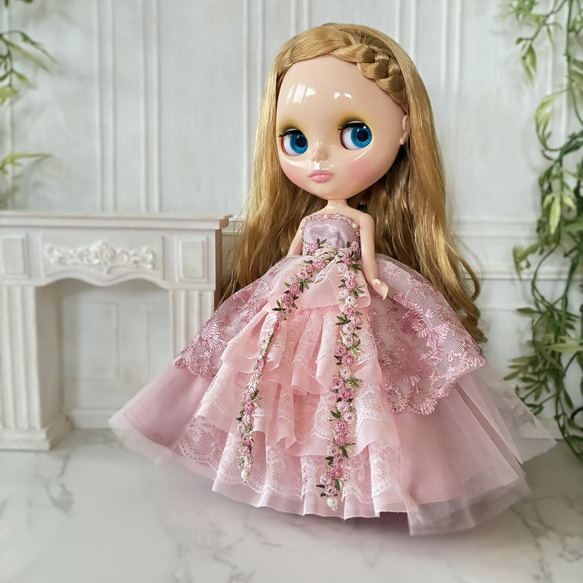 受注制作】春のシフォンチュールドレス ピンク その他人形 bon heur