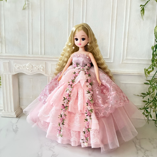 受注制作】春のシフォンチュールドレス ピンク その他人形 bon heur