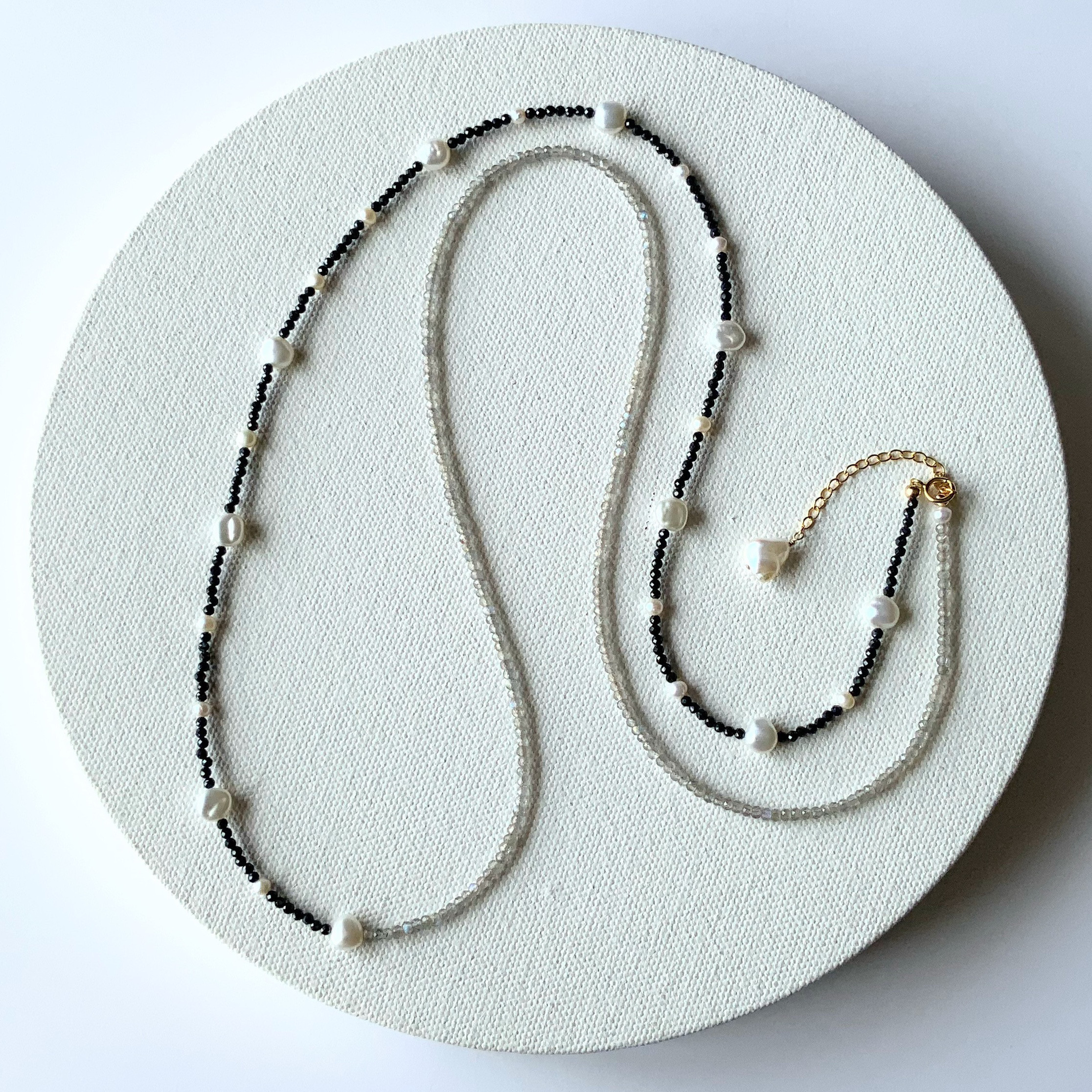 3way✴︎ブルーサファイア×淡水パール×ラブラドライト✴︎最長90cmロングネックレス