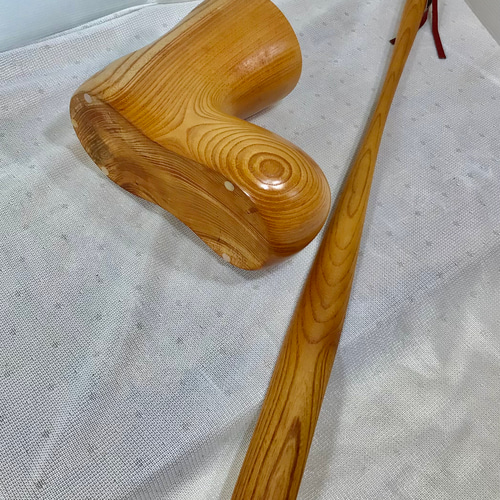 天然木　けやき　長い靴べら／けやきスタンドセット　一点物　手造り 天然木 けやき 長い靴べら／ブーツ型靴べらスタンド 一点物 手造り 靴