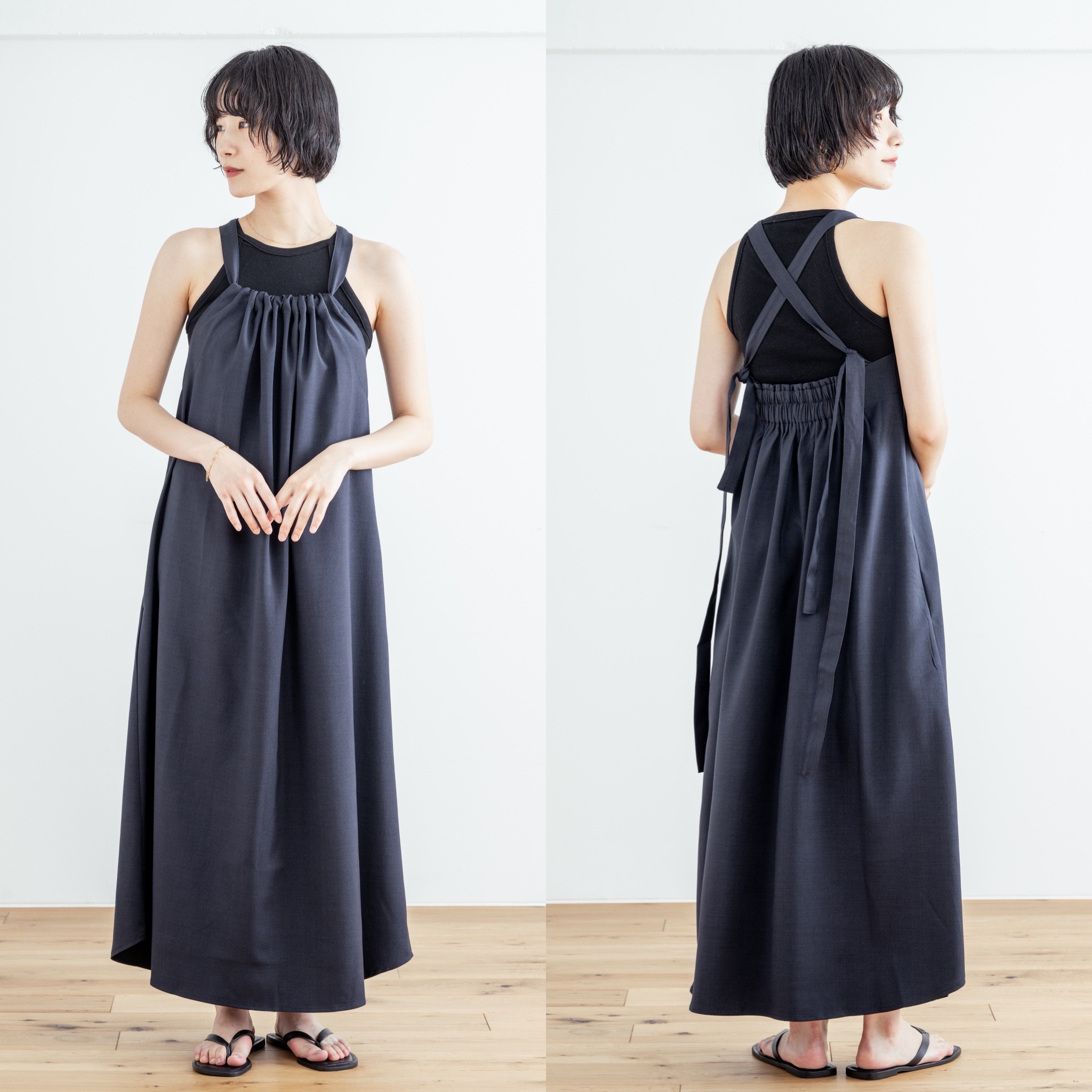 着丈調整可能・前後着用・イージーケア・涼感・体型カバー・麻調　ワンピース【my one-piece】