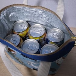 洗える！保温保冷バッグ へそ天猫ライトブルー 3枚目の画像