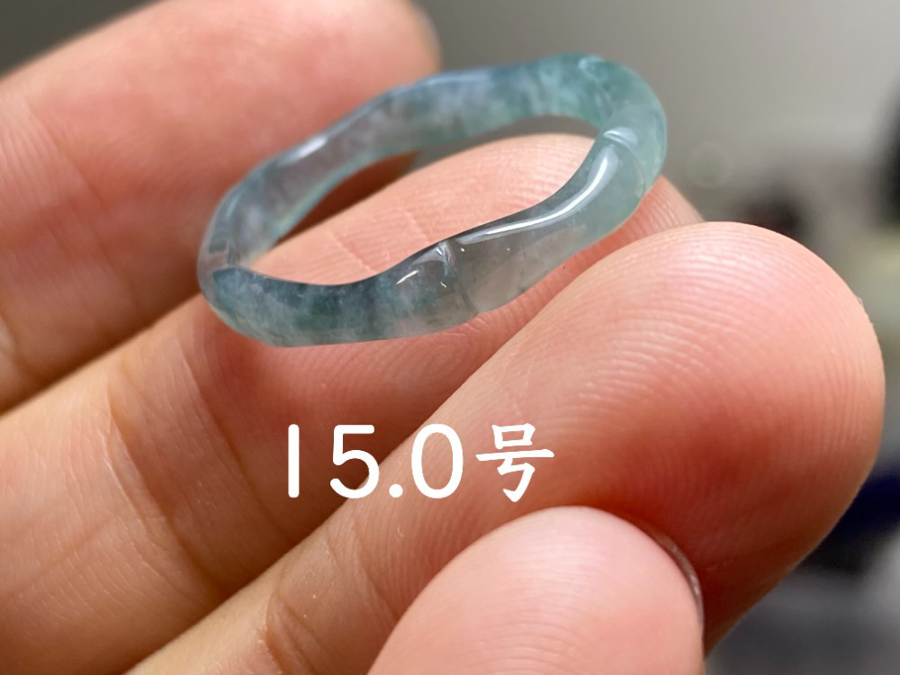 L13-83 高氷種 竹節 リング 氷青花 15.0号 グアテマラ産 A貨 本翡翠 くりぬき