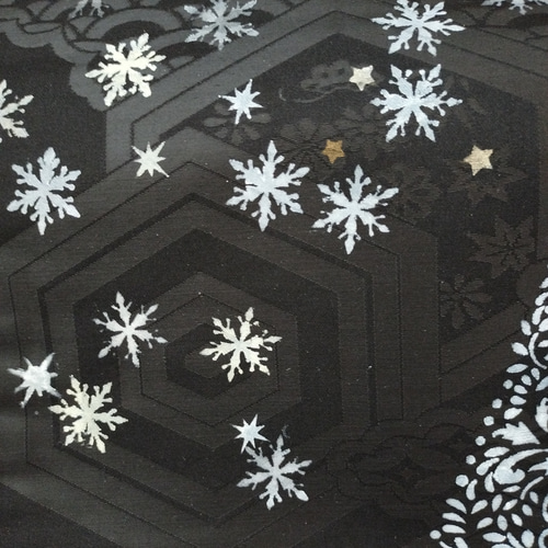 名古屋帯 正絹 クリスマスツリーと雪の結晶の模様 和装小物（帯・半襟