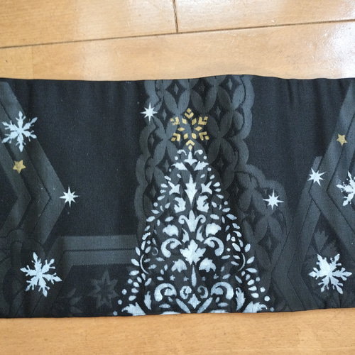 名古屋帯 正絹 クリスマスツリーと雪の結晶の模様 和装小物（帯・半襟
