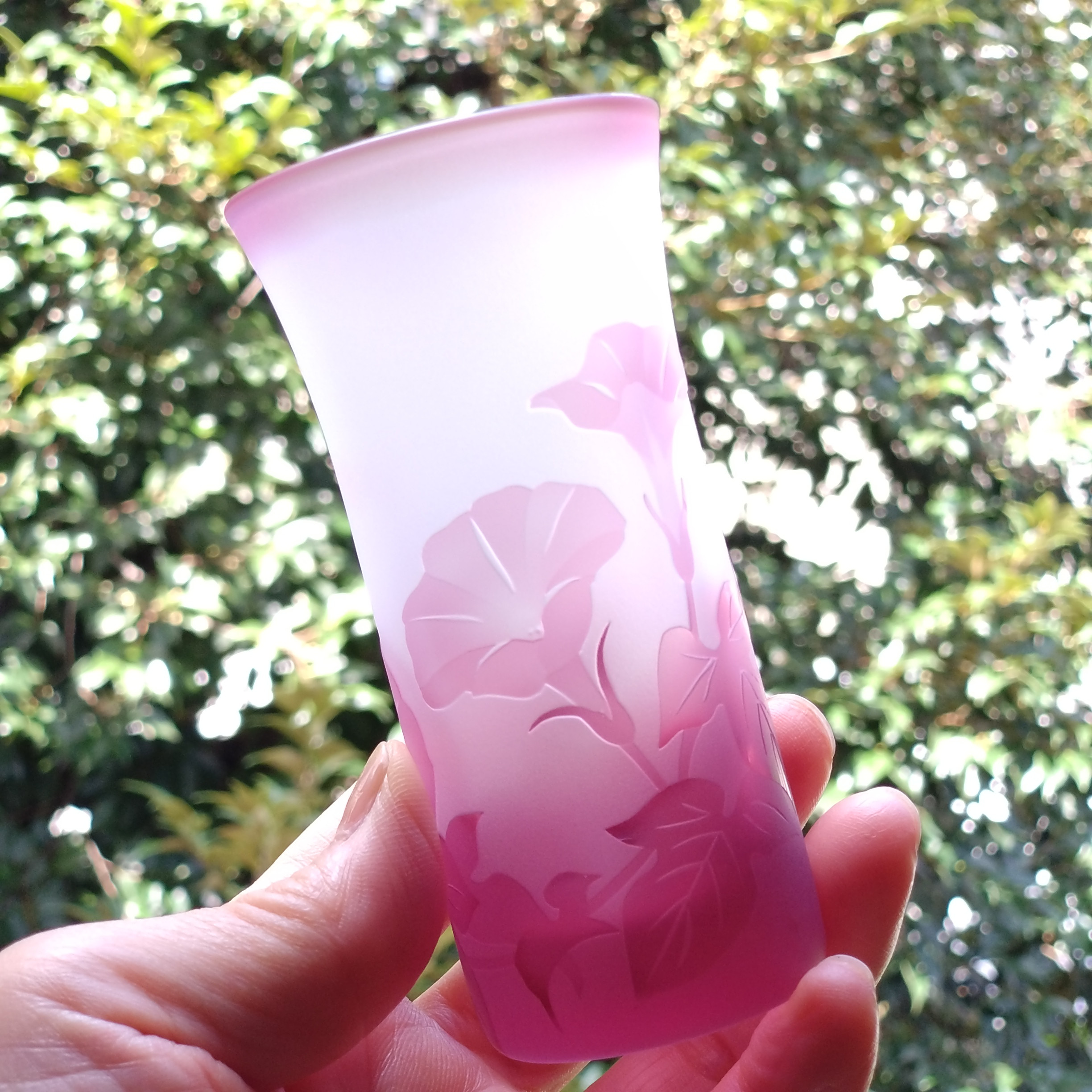 「朝顔」ひとくちビール　ピンク　サンドブラスト