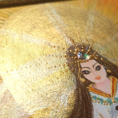 風水吉祥神仏絵画＊虹鏡 天照大御神赤富士と羽衣龍 金箔紙 太陽