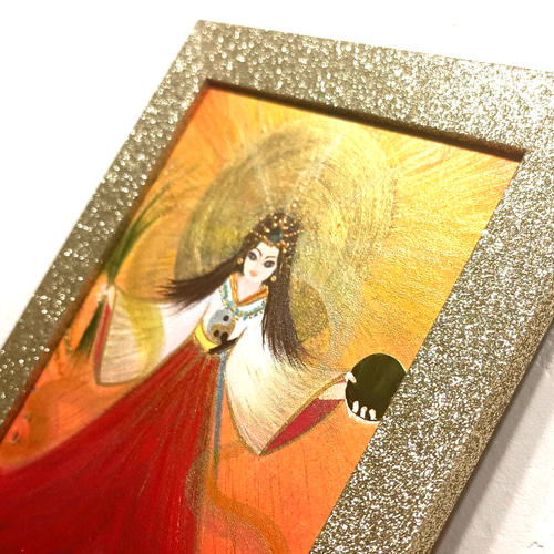 風水吉祥神仏絵画＊虹鏡 天照大御神赤富士と羽衣龍 金箔紙 太陽