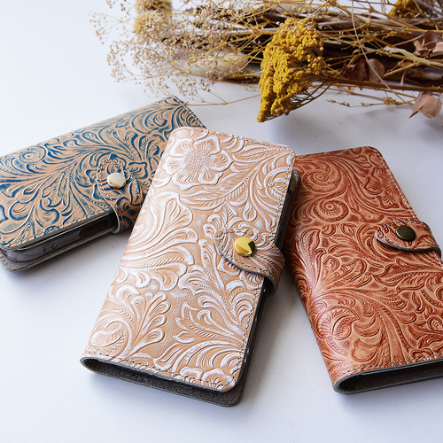 あ*お様 RRL 青色レザー 花柄ケース あ*お様 RRL 青色レザー 花柄