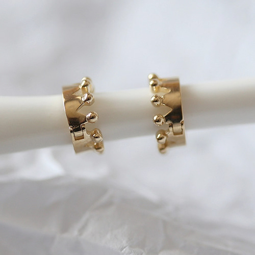 10K（片耳）K10YG中折れフープピアス10K金クラウンフープピアスK10王冠